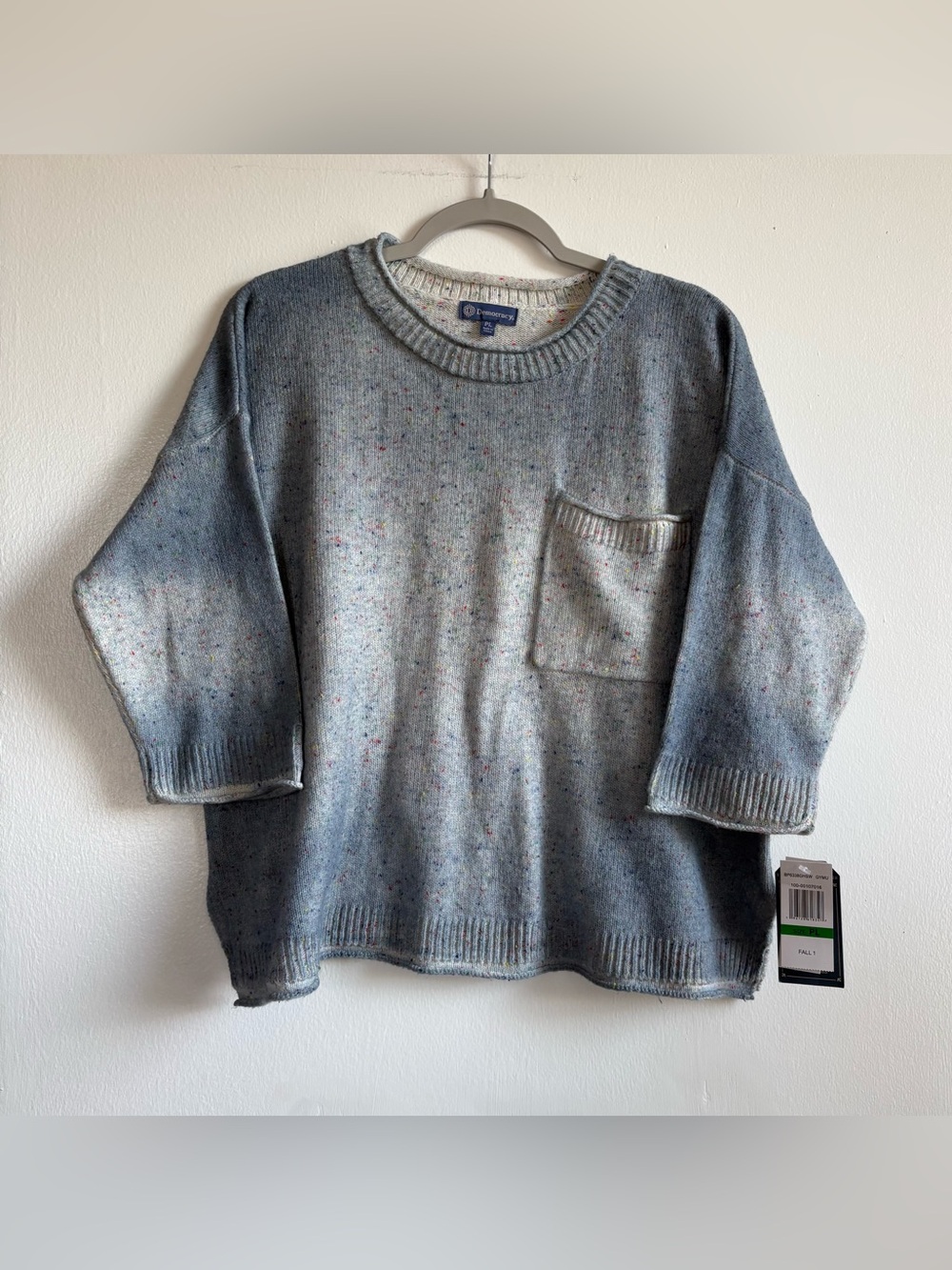NWT Democracy Women’s Blue Speckle Knit Pullover Sweater Crew Neck 3/4 Sleeve PL